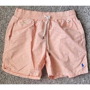 Polo Ralph Lauren Swim Trunks Orange Gingham Check Shorts Pony| Preppy Swimwear